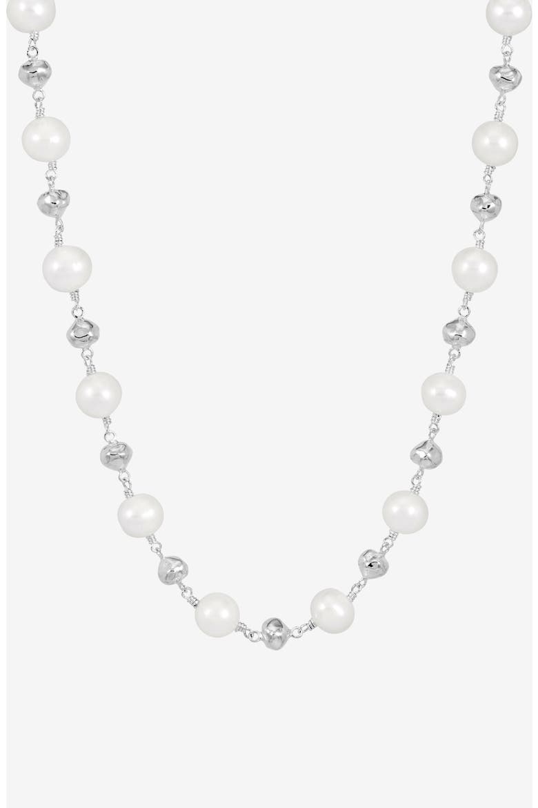 Nugget & White Freshwater Pearl Necklace, Main, color, Sterling Silver