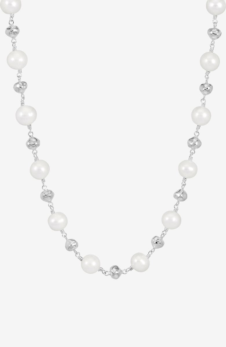 Dower & Hall Nugget & White Freshwater Pearl Necklace, Main, color, Sterling Silver