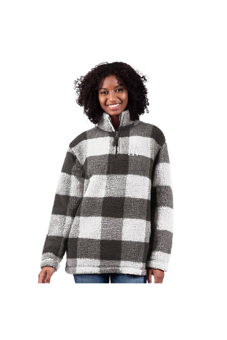 Women's G-III 4Her by Carl Banks  Gray New York Yankees 24/7 Plaid Quarter-Zip Sherpa Jacket, Main, color, Gray