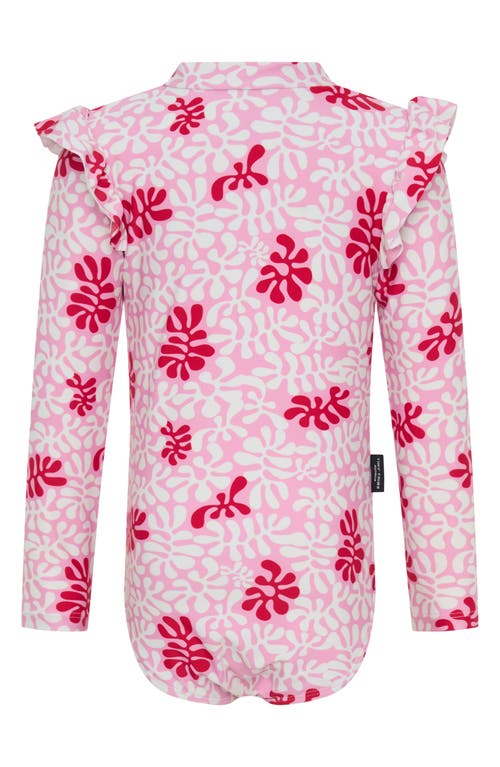 Tiny Tribe Kids' Sweet Coral Ruffle Long Sleeve One-piece Rashguard Swimsuit In Pink