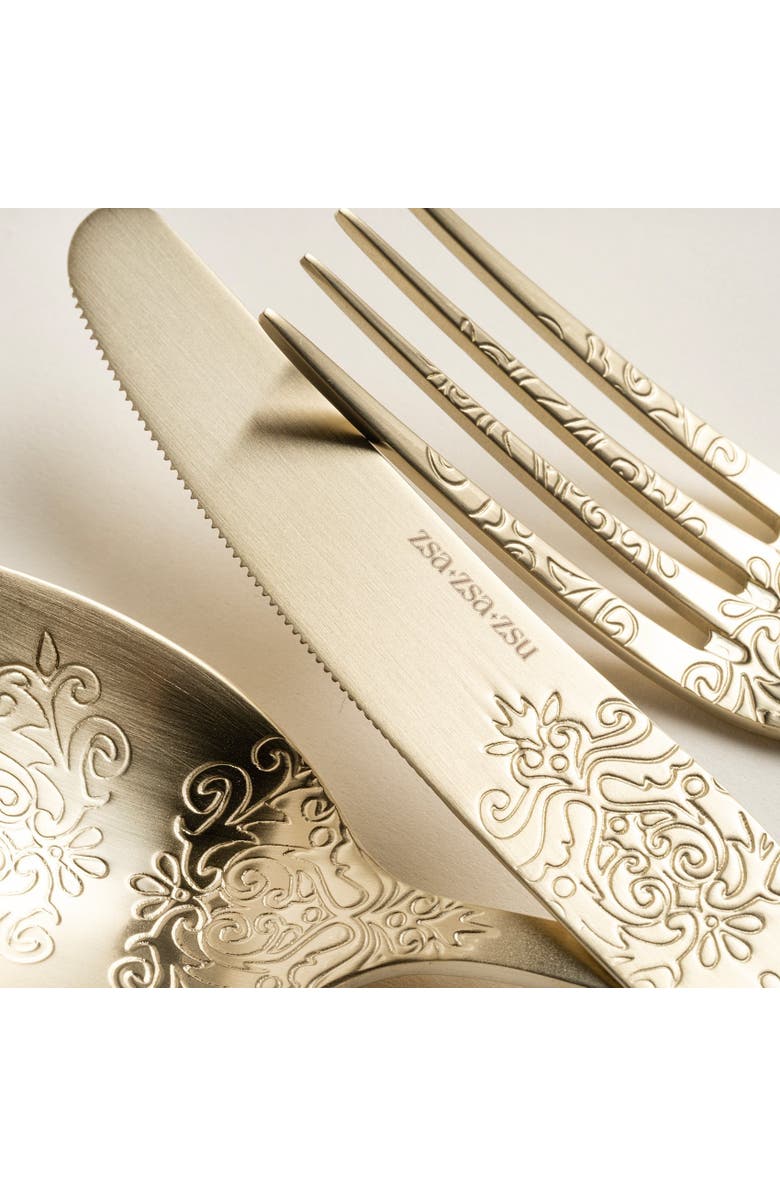 Zsa Zsa Zsu Dume Patterned Steel Dessert Knife Set Of 4, Alternate, color, Champagne