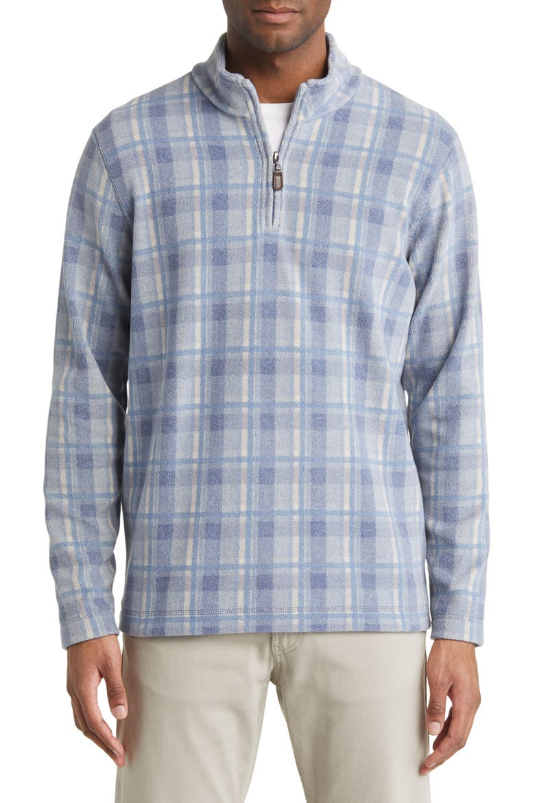 Plaid Print Fleece Quarter Zip Pullover, Main, color, BLUE PLAID