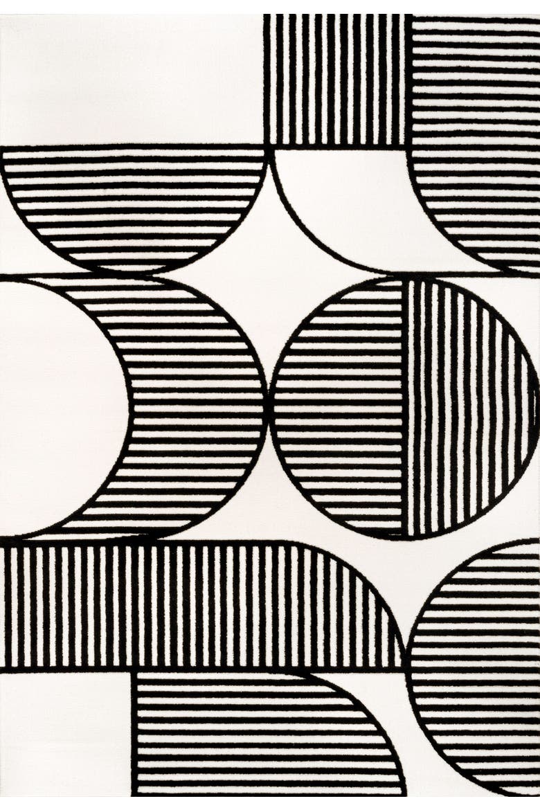 Nordby High-Low Geometric Arch Scandi Striped Indoor/Outdoor Area Rug, Main, color, Black/White