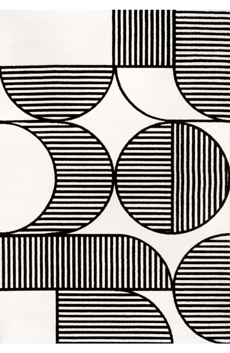 JONATHAN Y Nordby High-Low Geometric Arch Scandi Striped Indoor/Outdoor Area Rug, Main, color, Black/White