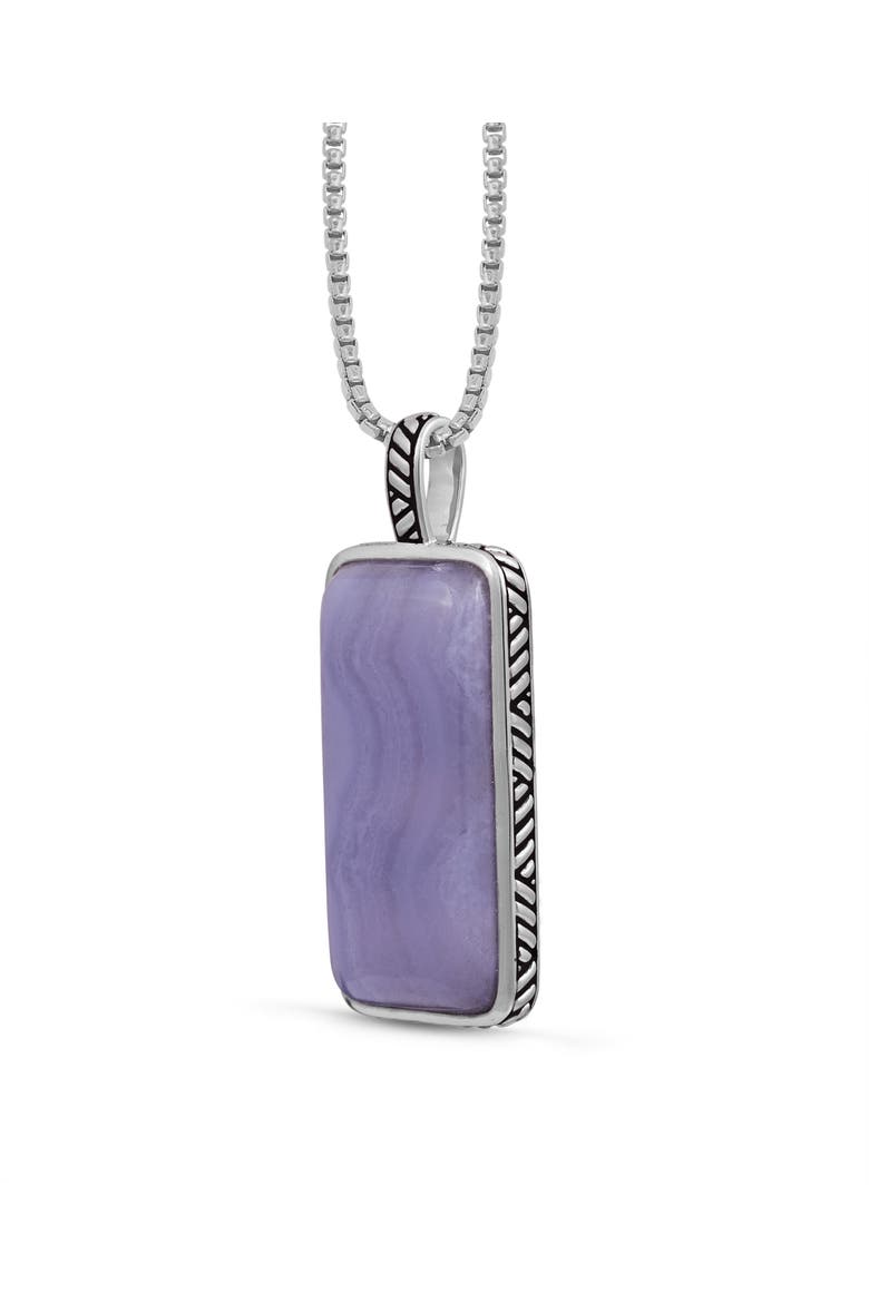 Blue Lace Agate Sterling Silver Men Tag Necklace, Alternate, color, Blue
