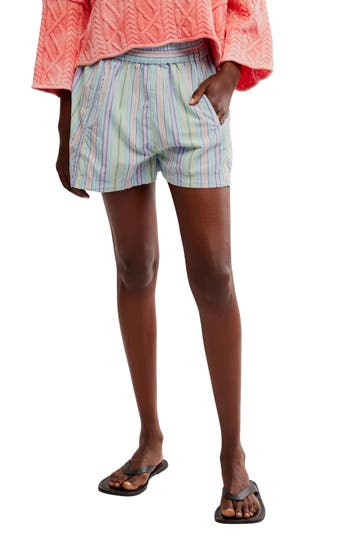 Free People Get Free Stripe Cotton Pull-on Shorts