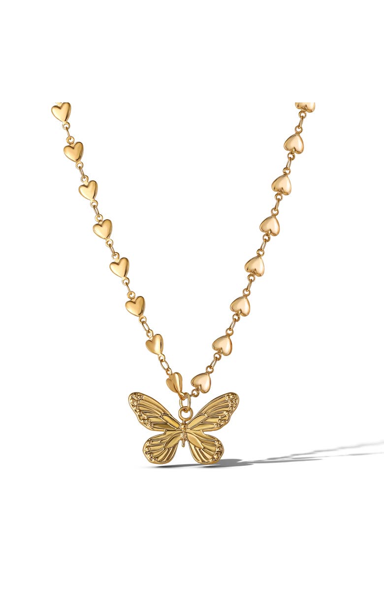 Jessica Simpson Heart Chain Butterfly Pendant Necklace, Main, color, Gold