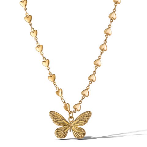 Heart Chain Butterfly Pendant Necklace