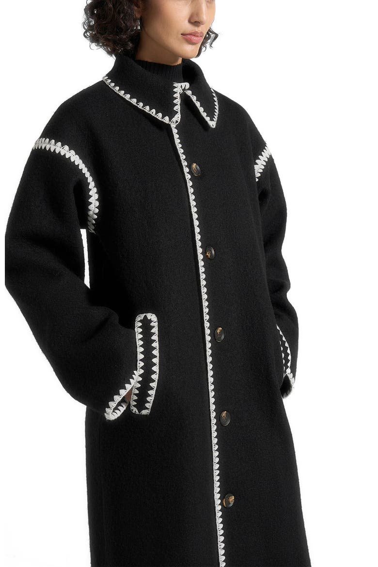 Elora Wool Blanket Stitch Belted Longline Coat, Alternate, color, Black