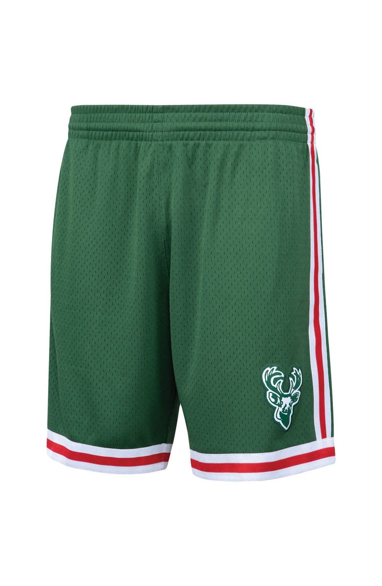 Mitchell & Ness Men's Mitchell & Ness Hunter Green Milwaukee Bucks Hardwood Classics Primary Logo Swingman Shorts, Alternate, color,