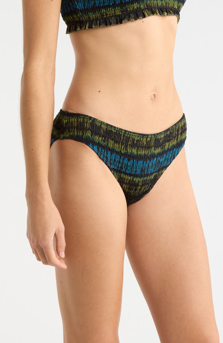 Ulla Johnson Marseille Tie Dye Smocked Bikini Bottoms, Alternate, color, Lagoon