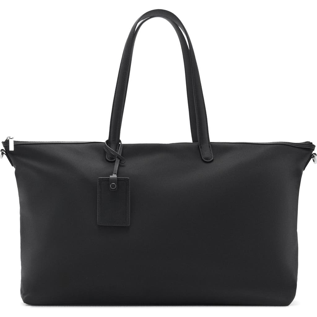 Mango Large Nylon Shopper Tote In Black