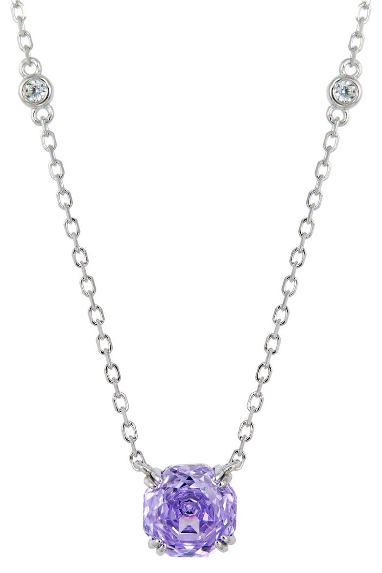 Floral Faceted Octagonal Cubic Zirconia Pendant Necklace, Main, color, LAVENDER