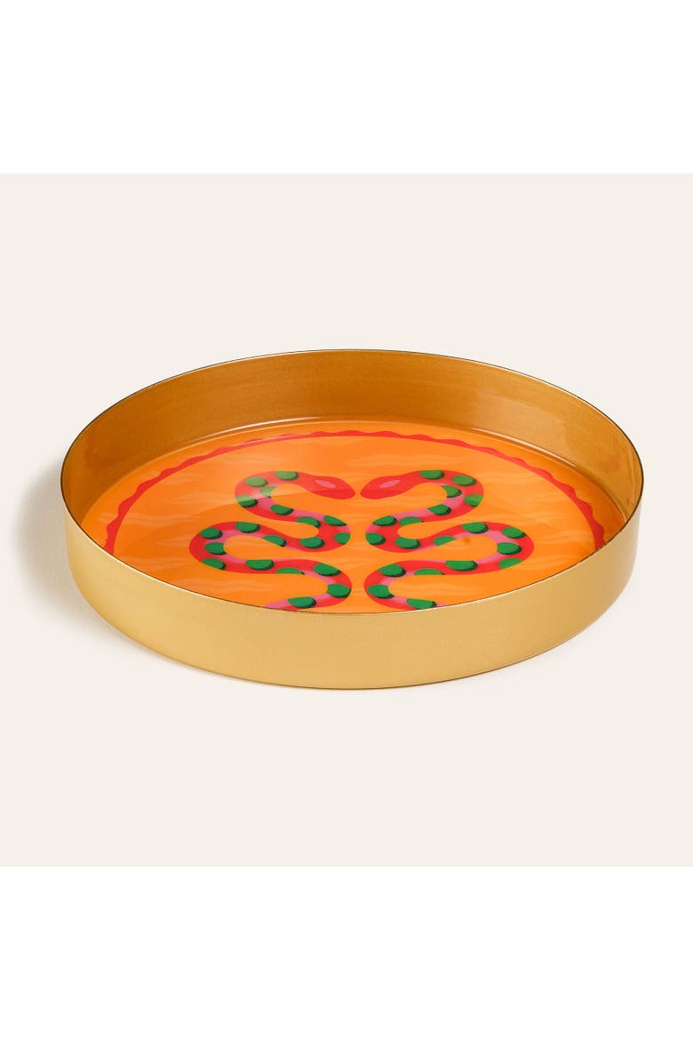 Snake Metal Decorative Tray 2 Pcs Set, Alternate, color, Yellow-Fuchsia
