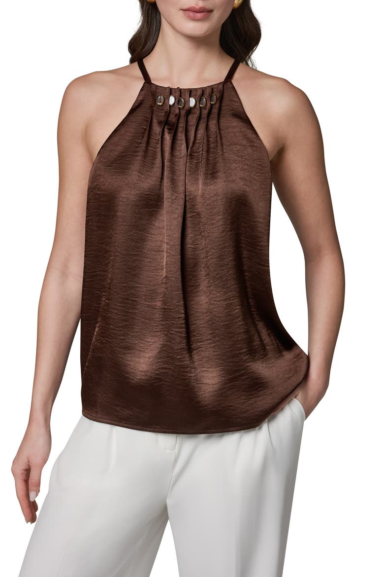 Pleated Embellished Satin Camisole, Main, color, CANYON