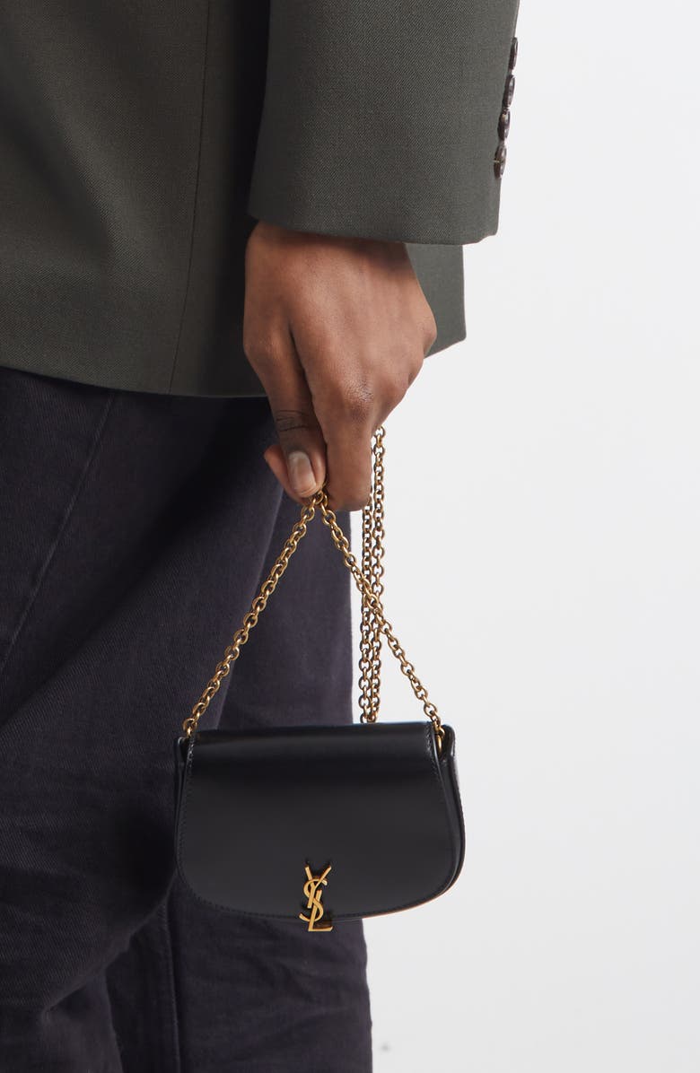 Saint Laurent Mini Cassandre Chain Crossbody Bag, Alternate, color, Noir