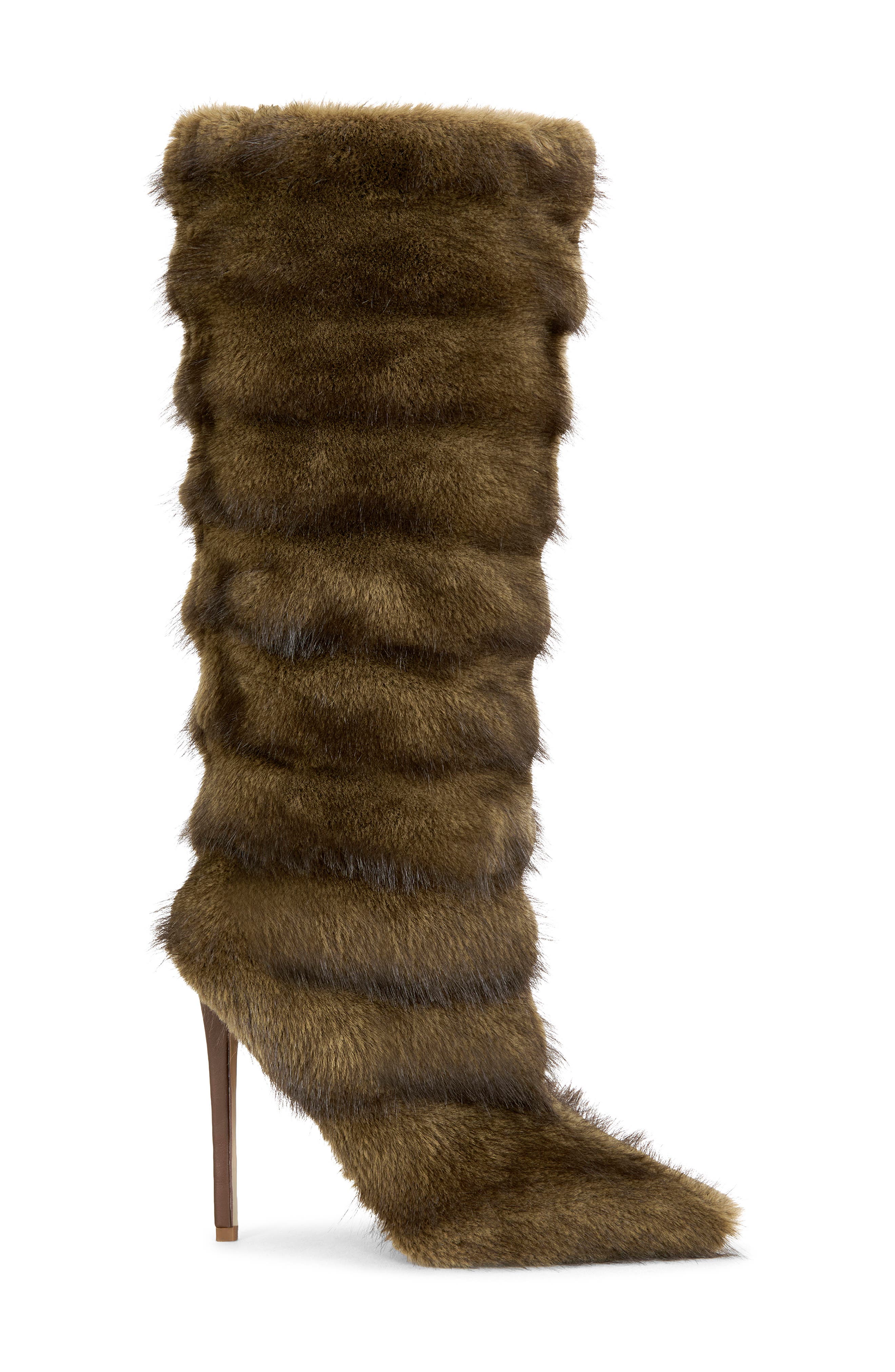AZALEA WANG Conrad Faux Fur Stiletto Boot, Alternate, color, Brown