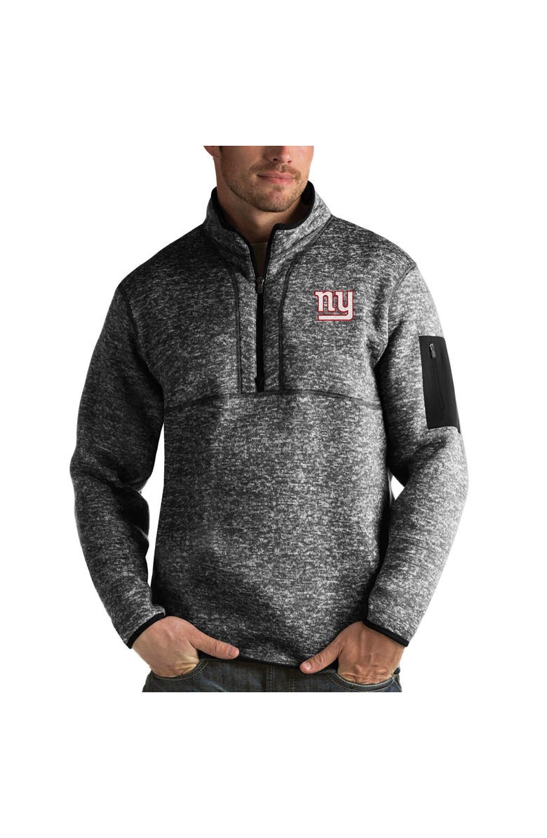ANTIGUA Men's Antigua Heather Black New York Giants Fortune Quarter-Zip Pullover Jacket, Alternate, color, Heather Black