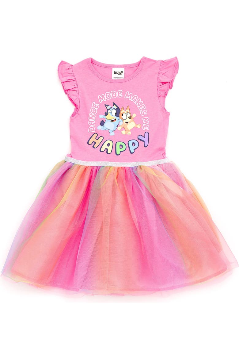 Short Sleeve Tulle Tutu Dress, Main, color, Bluey Bingo Light Pink