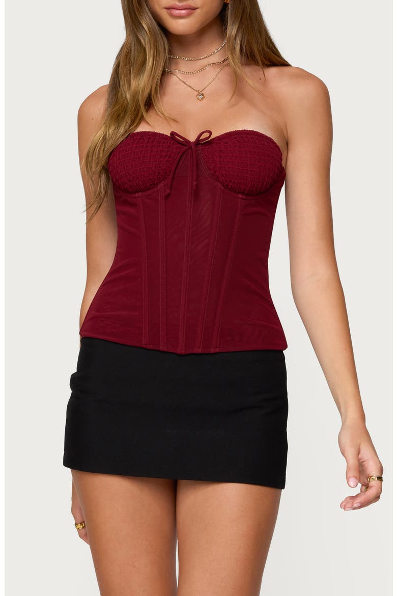 Guinivere Smocked Strapless Coreset Top, Main, color, BURGUNDY