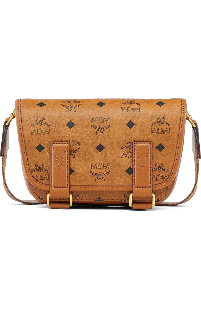 MCM Aren Messenger Bag in Visetos, Main, color, Cognac