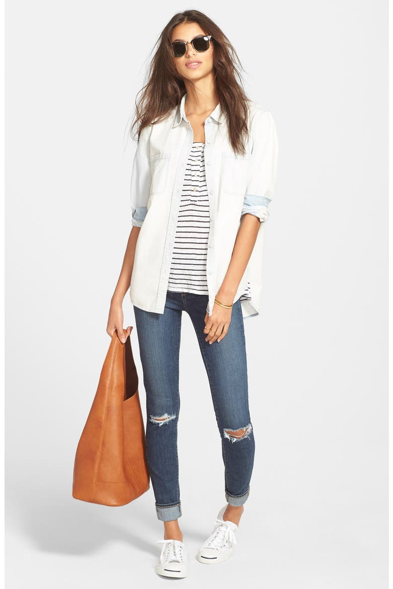 Treasure&Bond Chambray Shirt, Alternate, color, PEBBLE BLEACH OUT