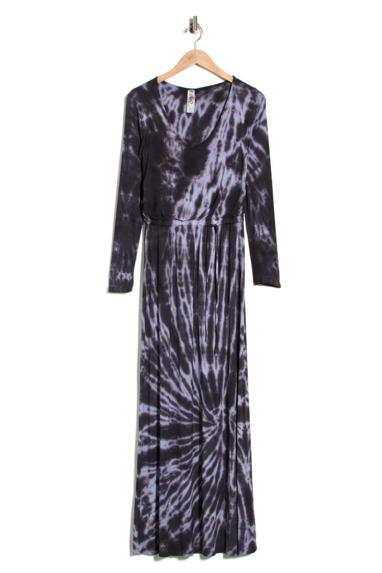 Long Sleeve Tie Waist Maxi Dress, Alternate, color, GREY HUNTER TIE DYE
