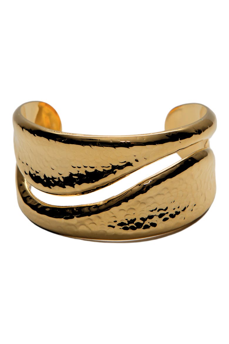 Hammered Cut Out Cuff Bracelet, Main, color, GOLD