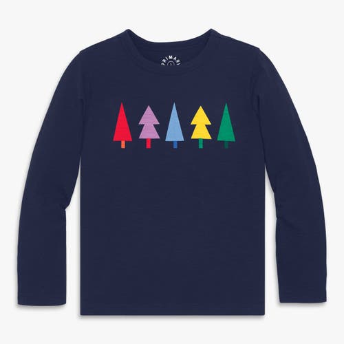 Primary Kids Long Sleeve Rainbow Trees Tee In Blue