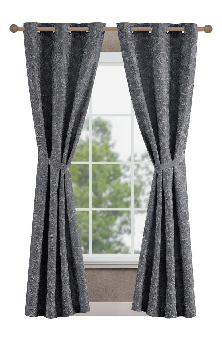 Jessica Simpson Floral Paisley Jacquard Blackout Curtain Set, Main, color, Grey