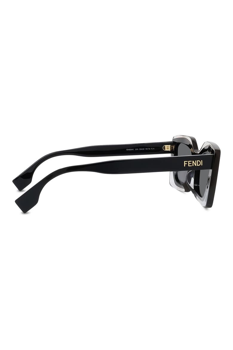 'Fendi 53mm Rectangular Sunglasses, Alternate, color, SHINY BLACK / SMOKE