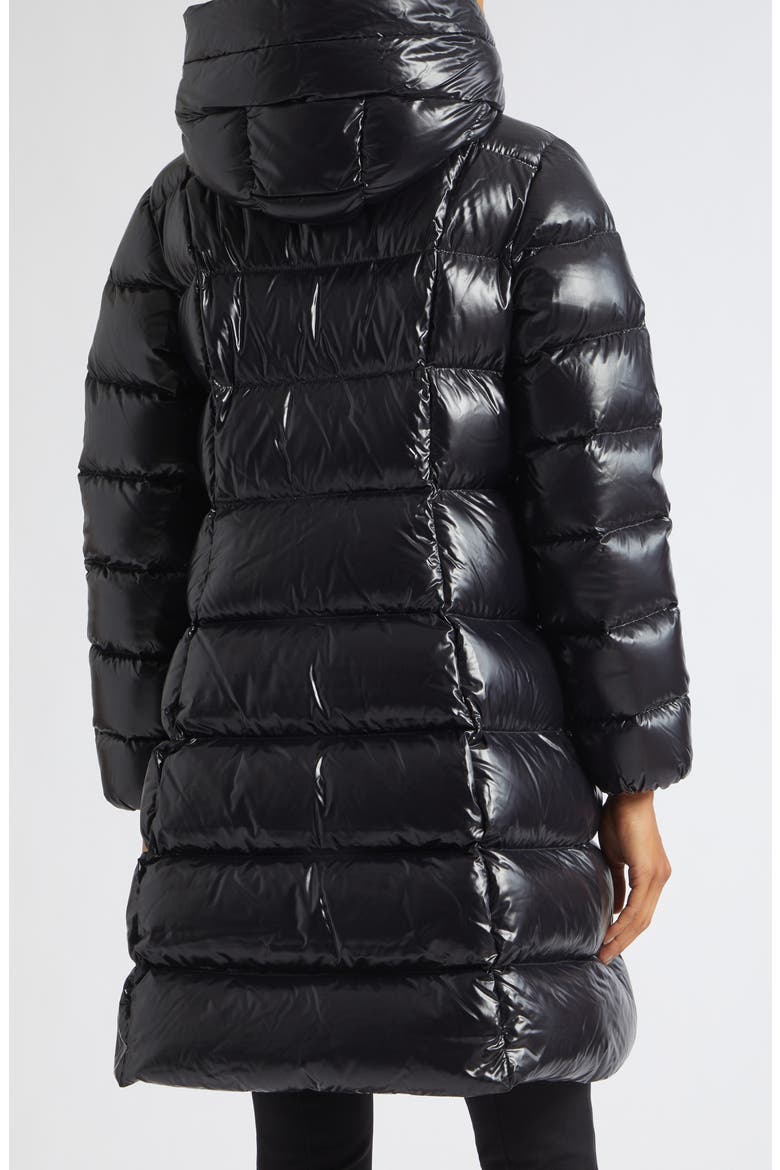 Marusse Long Lacquered Nylon Down Coat, Alternate, color, BLACK
