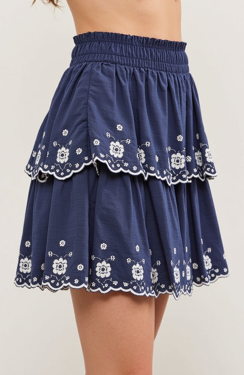 Modenaire Tiered Eyelet Embroidered Ruffle Shorts with Smocked Waist, Alternate, color, 