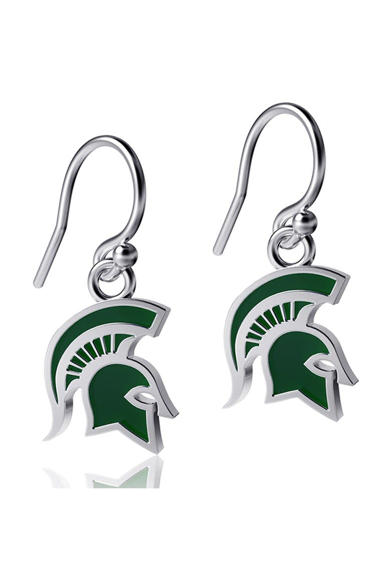 Women's Dayna Designs Michigan State Spartans Silver Enamel Dangle Earrings, Main, color, Silver