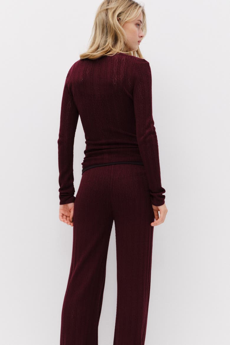 Pointelle-knit Trousers, Alternate, color, Burgundy
