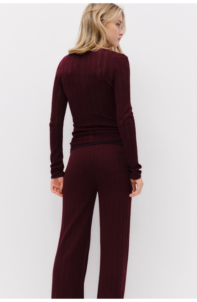 H&M Pointelle-knit Trousers, Alternate, color, Burgundy