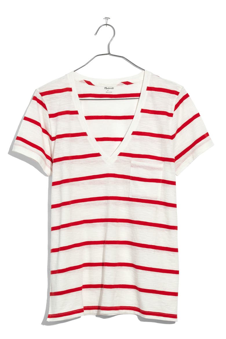 V-Neck Pocket Tee, Alternate, color, BRIGHT IVORY/ RED/ WHITE