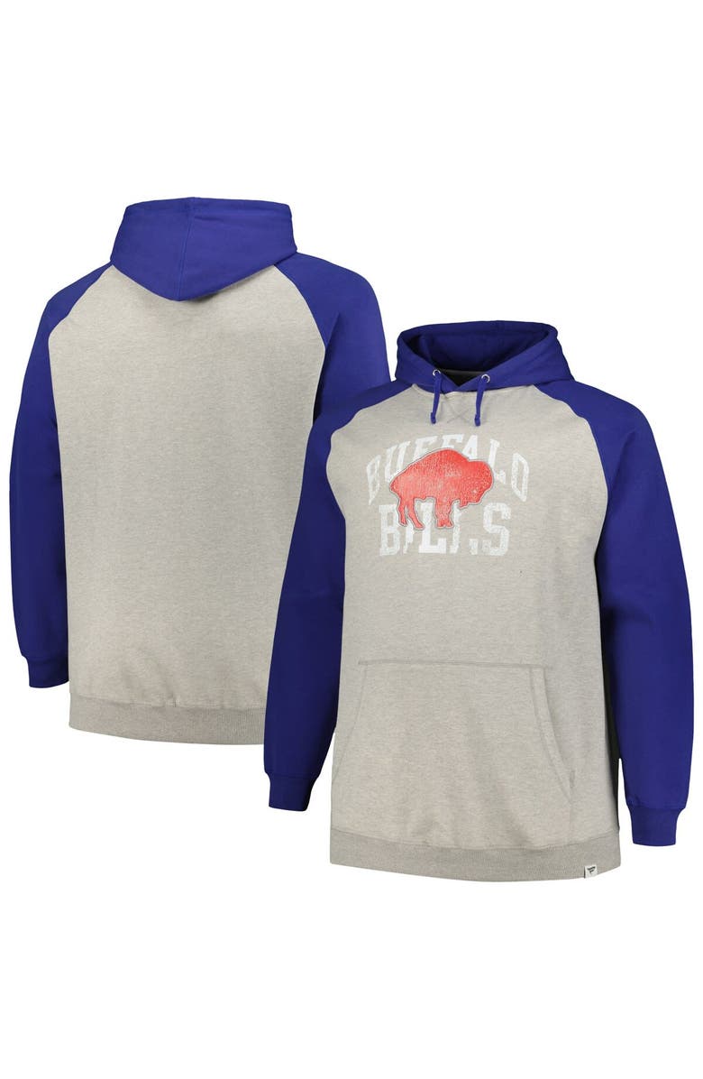 PROFILE Men's Profile Heather Gray/Royal Buffalo Bills Big & Tall Favorite Arch Throwback Raglan Pullover Hoodie, Main, color, 