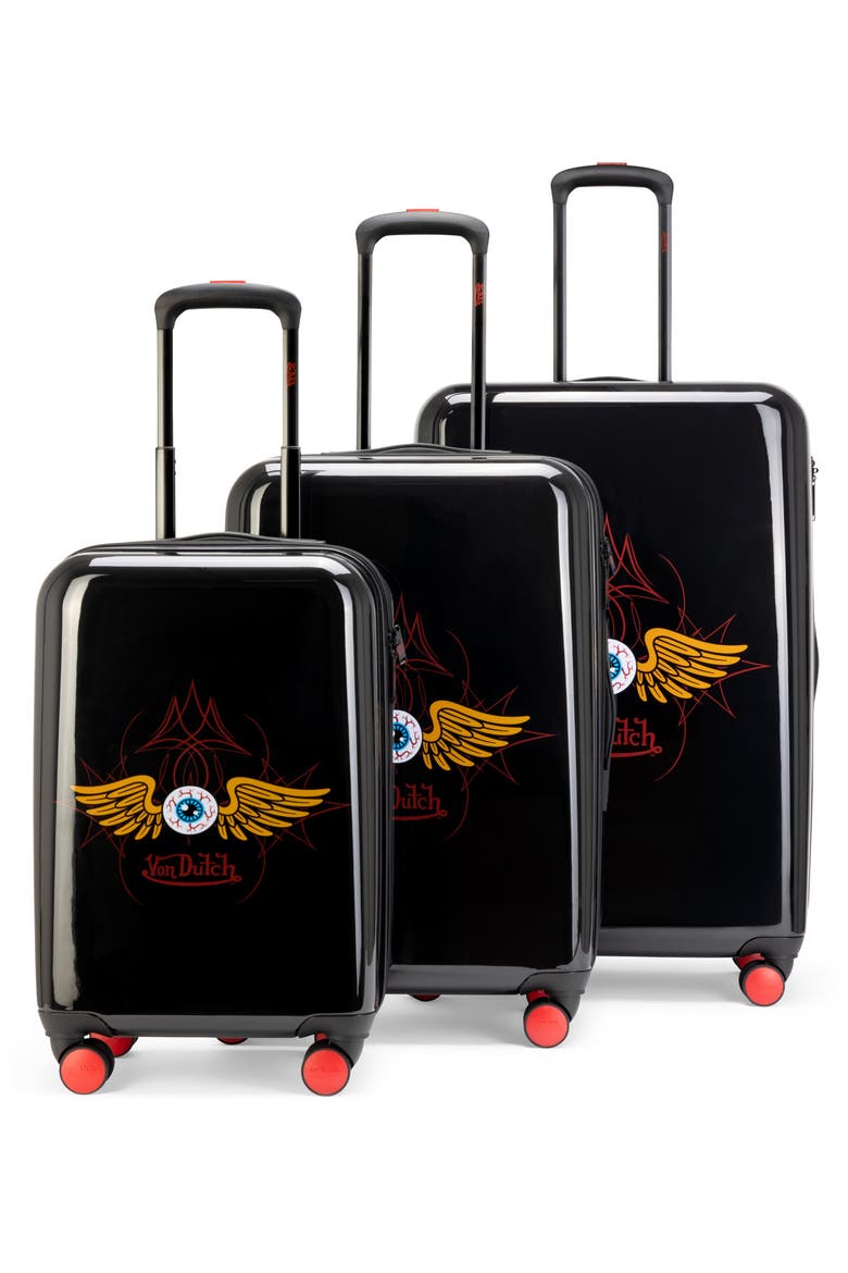 Kustom Kulture 3-Piece Expandable Hardside Spinner Luggage Set, Main, color, Black Eyeflight