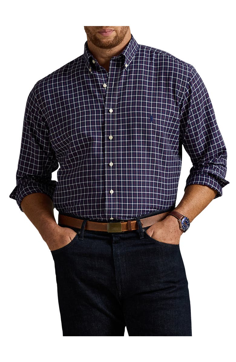 Polo Ralph Lauren Big & Tall Performance Oxford Sport Shirt, Main, color, Navy Wine Multi