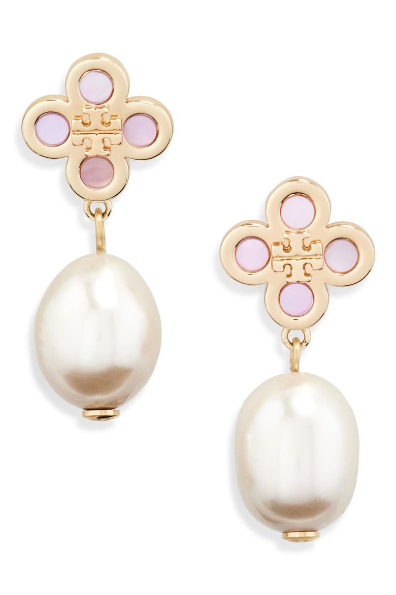 Kira Clover Cultured Pearl Drop Earrings, Main, color, PINK / PINK