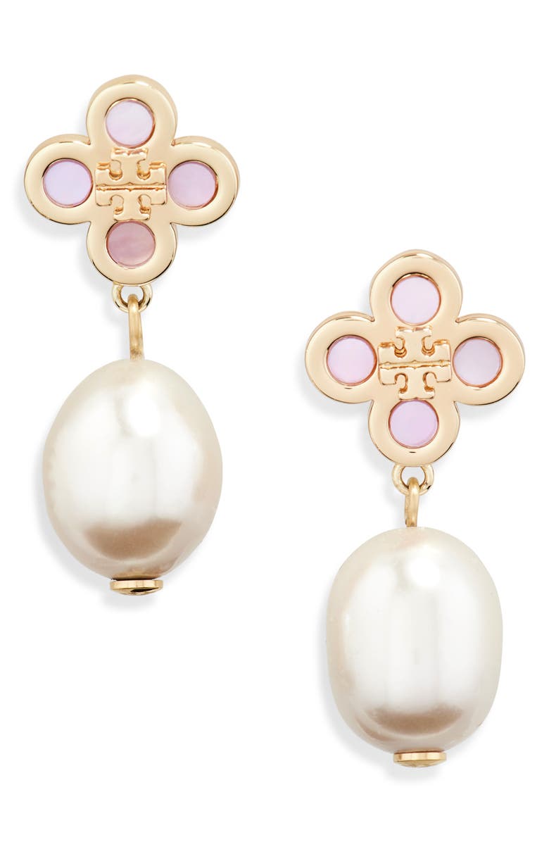 Tory Burch Kira Clover Cultured Pearl Drop Earrings, Main, color,