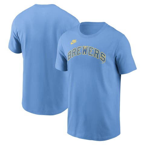 Men's Nike Powder Blue Milwaukee Brewers Cooperstown Wordmark T-Shirt