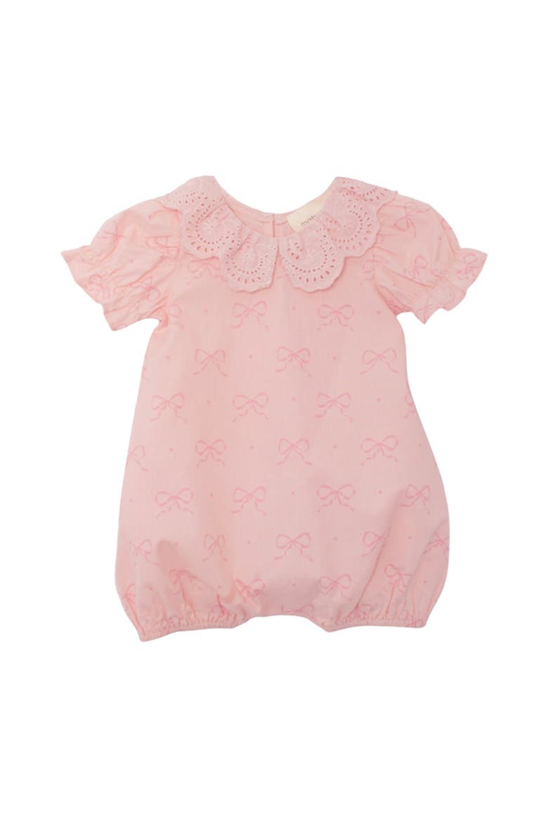 Lacy Bowkisses Short Sleeve Romper, Main, color, Pink