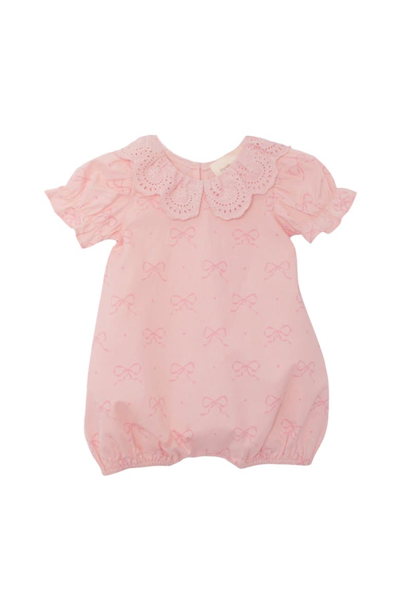 Mabel + Honey Lacy Bowkisses Short Sleeve Romper, Main, color, Pink