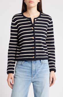 FRAME Stripe Merino Wool & Cotton Cardigan