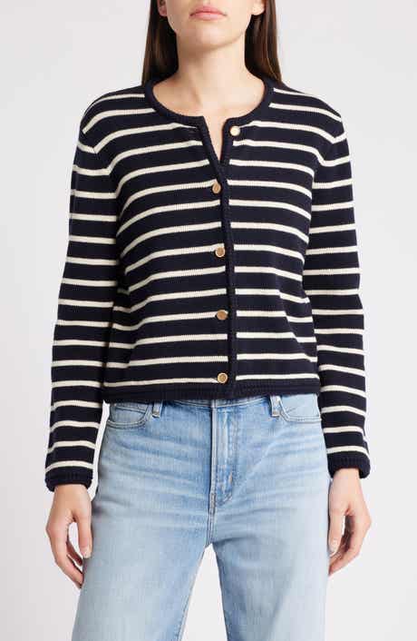 FRAME Stripe Merino Wool & Cotton Cardigan
