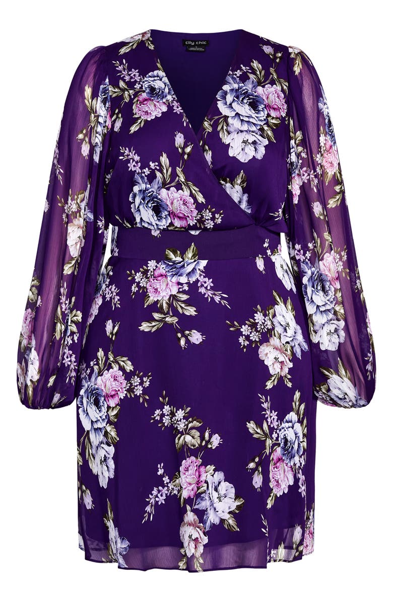 City Chic Wild Floral Print Long Sleeve Faux Wrap Dress, Alternate, color, Wild Floral