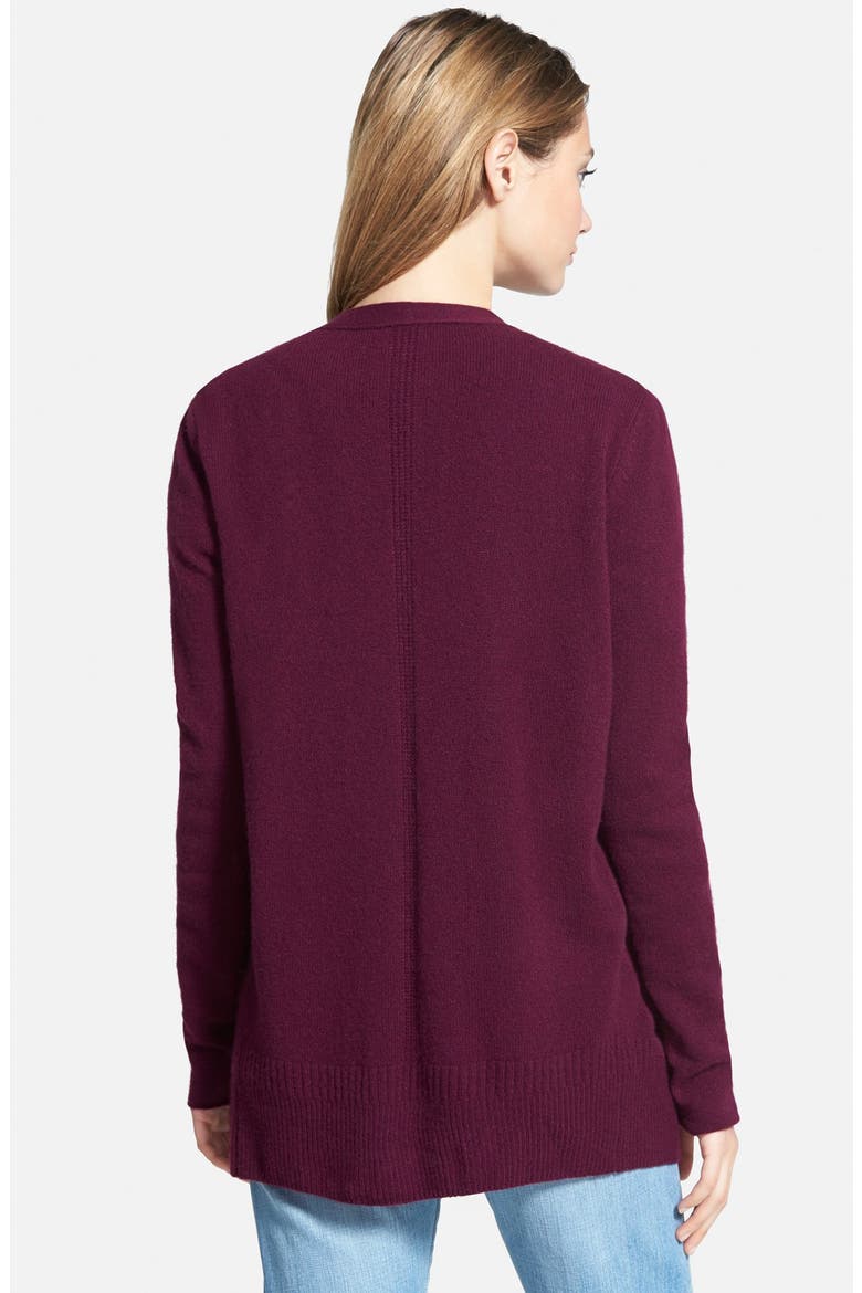 'Cashmere Classics' Open Front Cardigan, Alternate, color, BOURDEAUX