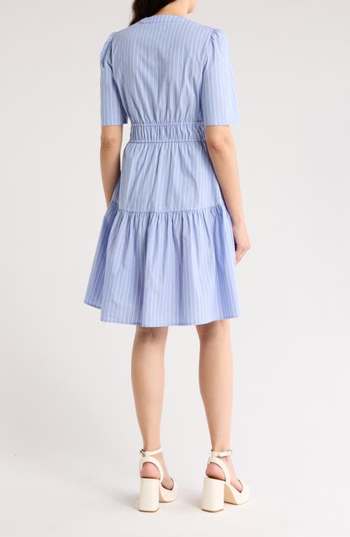 ELIZA J ELIZA J STRIPE SHORT SLEEVE COTTON FIT & FLARE DRESS
